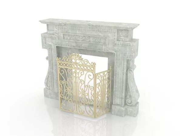 Home Stone Fireplace With Fire Screen 3d model Home Stone Fireplace With Fire Screen 3d model