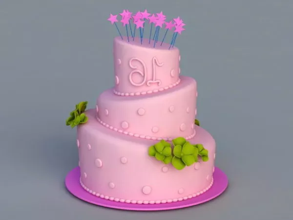 Pink Birthday Cake 3d model Pink Birthday Cake 3d model
