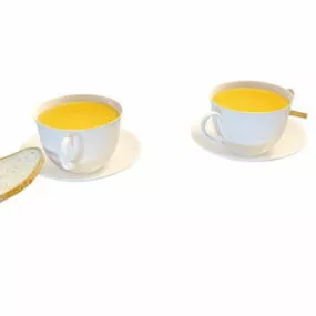 Tea With Bread Breakfast 3d model