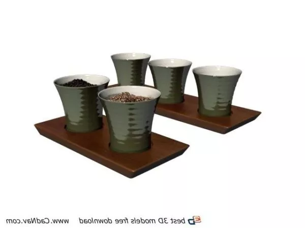 Terracotta Cups And Wood Tray 3d model Terracotta Cups And Wood Tray 3d model