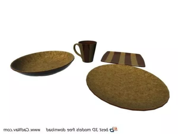 Terracotta Plates Cups Dinnerware Set 3d model Terracotta Plates Cups Dinnerware Set 3d model