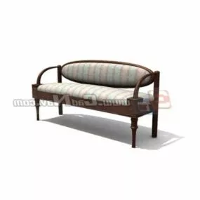 Living Room Two Seats Wooden Sofa 3d model