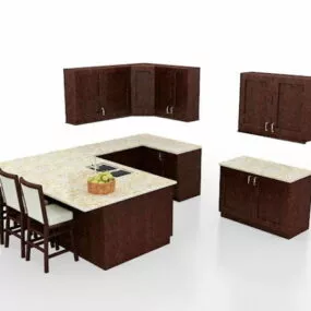 U Shaped Kitchen Bar Combine 3d model