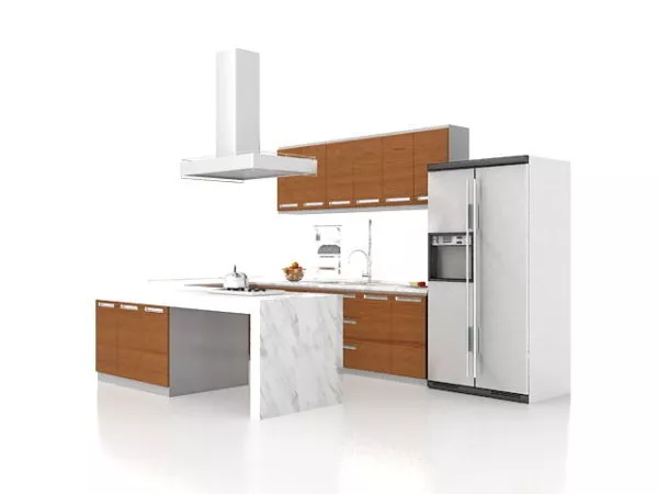 U Shape Kitchen Design With Bar 3d model U Shape Kitchen Design With Bar 3d model