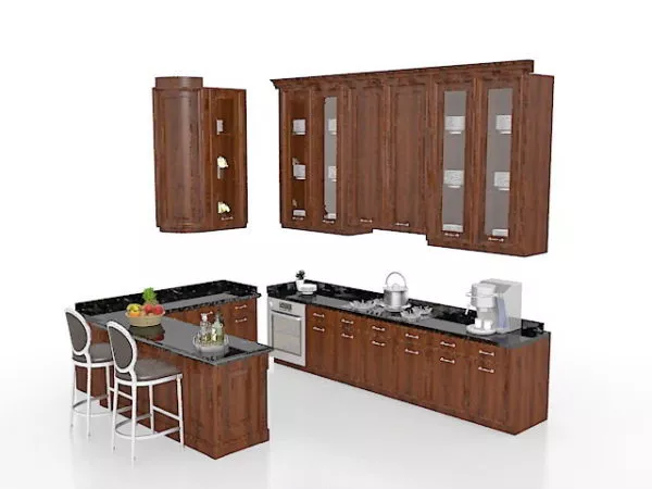 U Shape Kitchen Cabinet With Seating 3d model U Shape Kitchen Cabinet With Seating 3d model