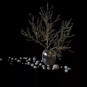 Vase Decoration Branches Cobble Stone 3d model