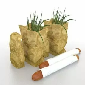 Fresh Vegetables With Baguette 3d model