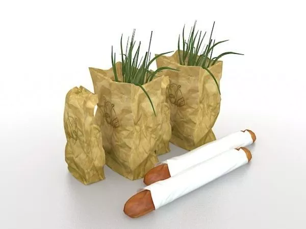 Fresh Vegetables With Baguette 3d model Fresh Vegetables With Baguette 3d model