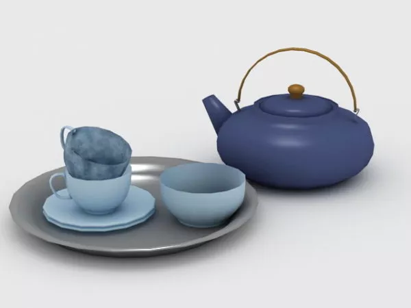 White Ceramic Teapot Cup Set 3d model
