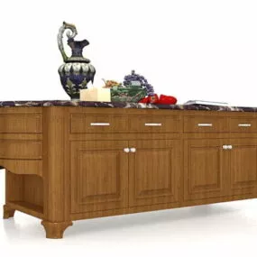 Vintage Wooden Kitchen Island Design 3d model