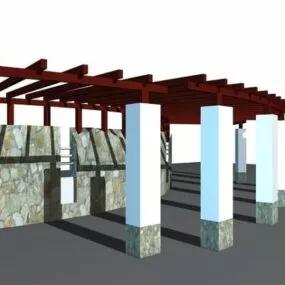 Walkway Wood Pergola Design 3d model