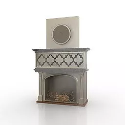Elegant Stone Fireplace With Fire 3d model