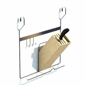 Wall Mounted Wooden Knife Rack 3d model