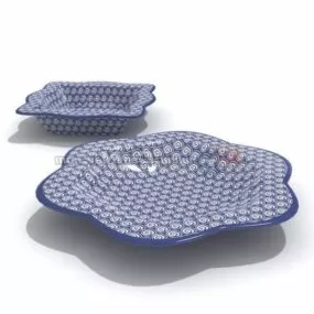 Kitchen Blue Porcelain Lace Plate 3d model