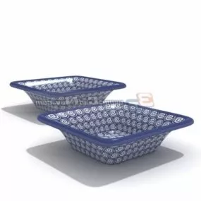White Blue Porcelain Plates 3d model