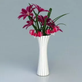 Home White Vase Red Flowers 3d model
