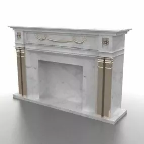 White Stone Fireplace Mantel Design 3d model