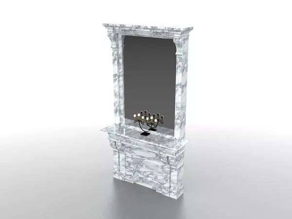 White Stone Fireplace With Mirror 3d model White Stone Fireplace With Mirror 3d model