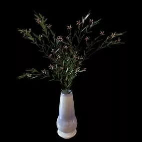 White Vase Decor With Flowers 3d model