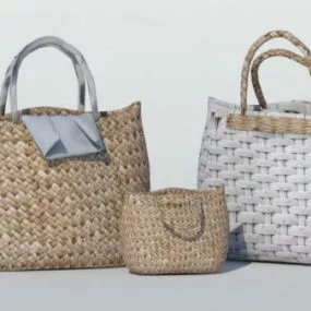 Fashion Rattan Straw Handbags 3d model