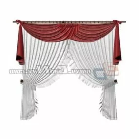 White Window Curtain With Red Valance 3d model