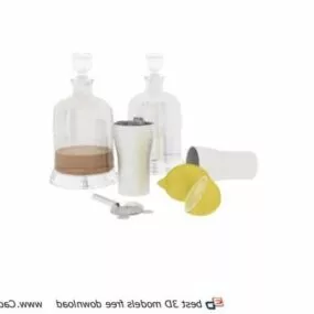 Wine Bottles And Glass Mugs 3d model