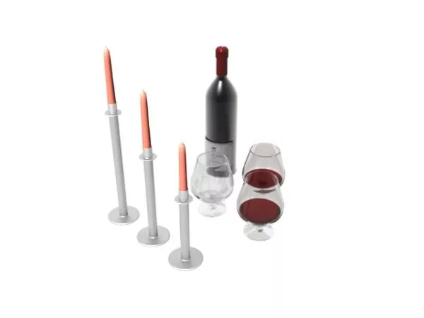 Set Wine Bottles Glass 3d model