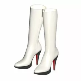 Women White Leather Boots 3d model