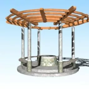 Garden Wishing Well With Pergola 3d model