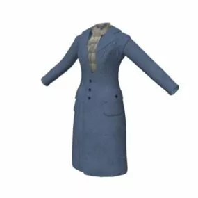 Women Fashion Blue Overcoat 3d model