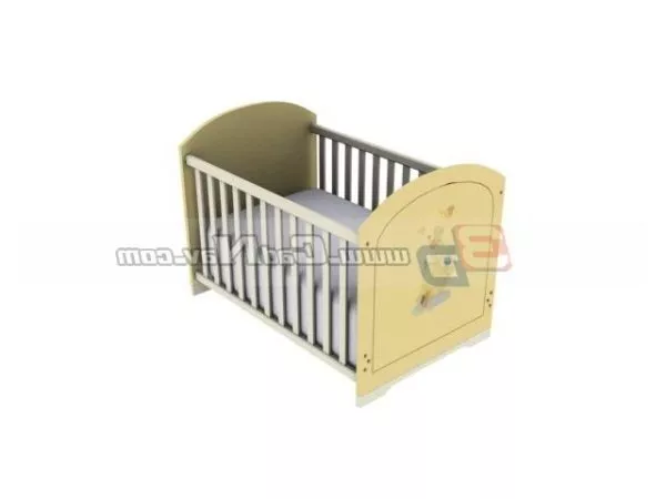 Crib Bed White Painted With Upholstered Mattress 3d model