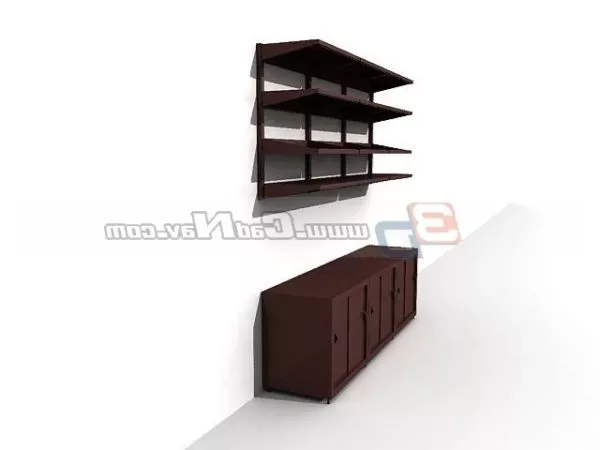 Wood Cabinet And Hanging Bookcase 3d model Wood Cabinet And Hanging Bookcase 3d model