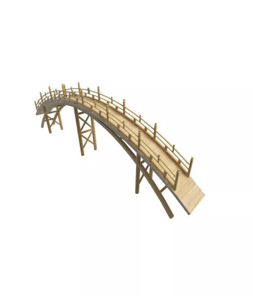 Old Curved Wooden Bridge 3d model