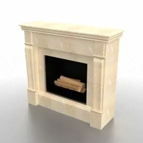 Wood Burning In Stone Fireplace 3d model