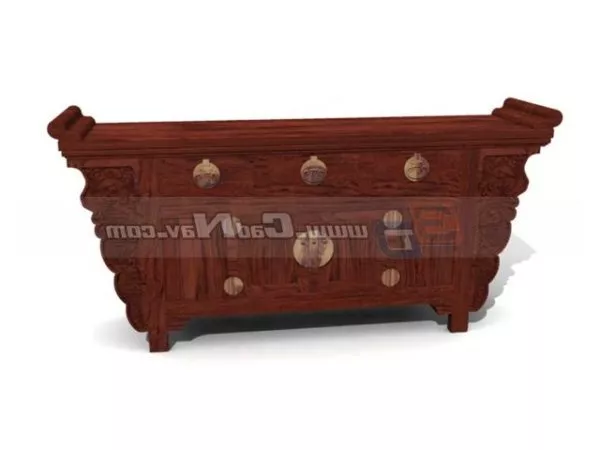 Walnut Console Desk Traditional Style 3d model