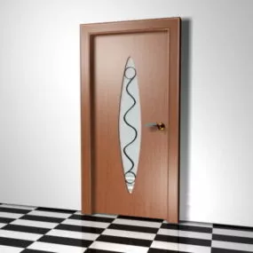 Home Wooden Door With Oval Glass 3d model