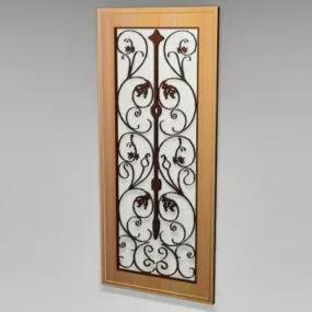 Wood Door With Wrought Iron Deecor 3d model