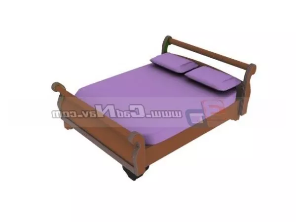 Hotel Wood Double Bed 3d model Hotel Wood Double Bed 3d model