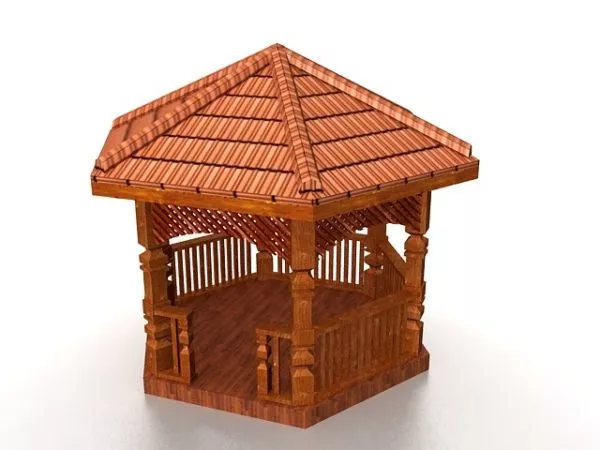 Gazebo With Bench Chair 3d model