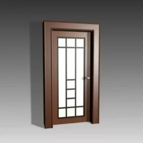 Wooden Grille Glass Door Design 3d model