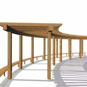 Garden Wood Pergola With Bench 3d model