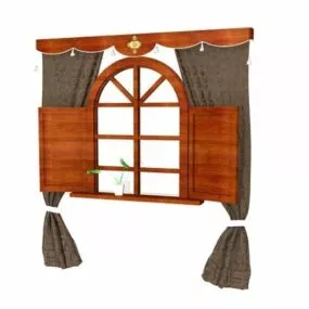 Vintage Wooden Window Treatment 3d model