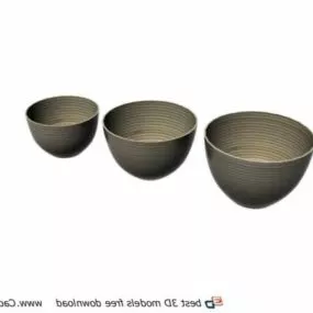 Kitchen Wooden Salad Bowls Set 3d model