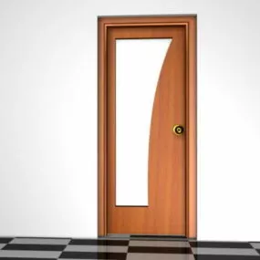 Wooden Home Door With Glass 3d model