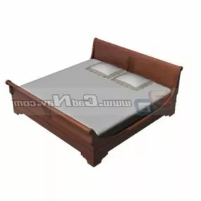 Wooden Frame Double Bed 3d model