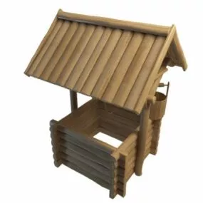 Wood Garden Wishing Well Building 3d model