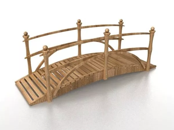 Old Curved Wooden Bridge 3d model
