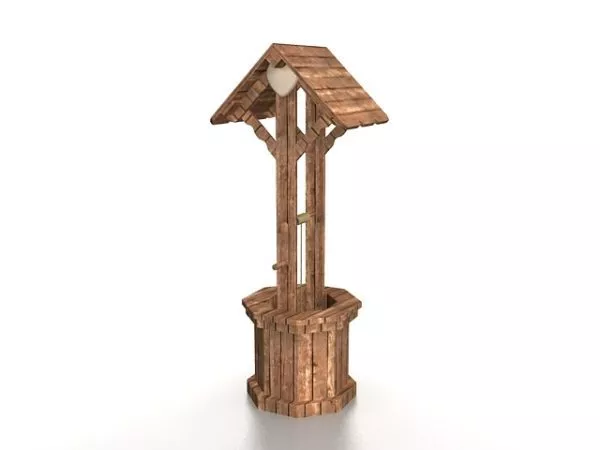 Old Wooden Well With Wood Bucket 3d model