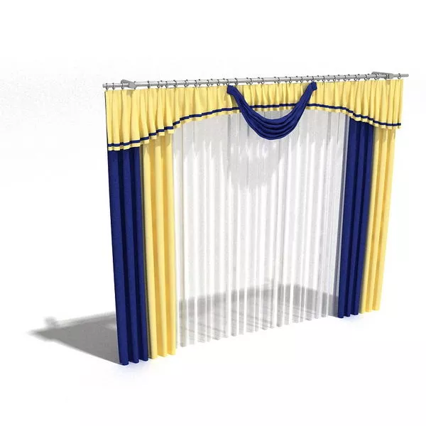 Yellow Blue Drape Curtain With Sheer 3d model Yellow Blue Drape Curtain With Sheer 3d model