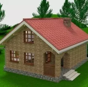 One Level Brick House 3d model